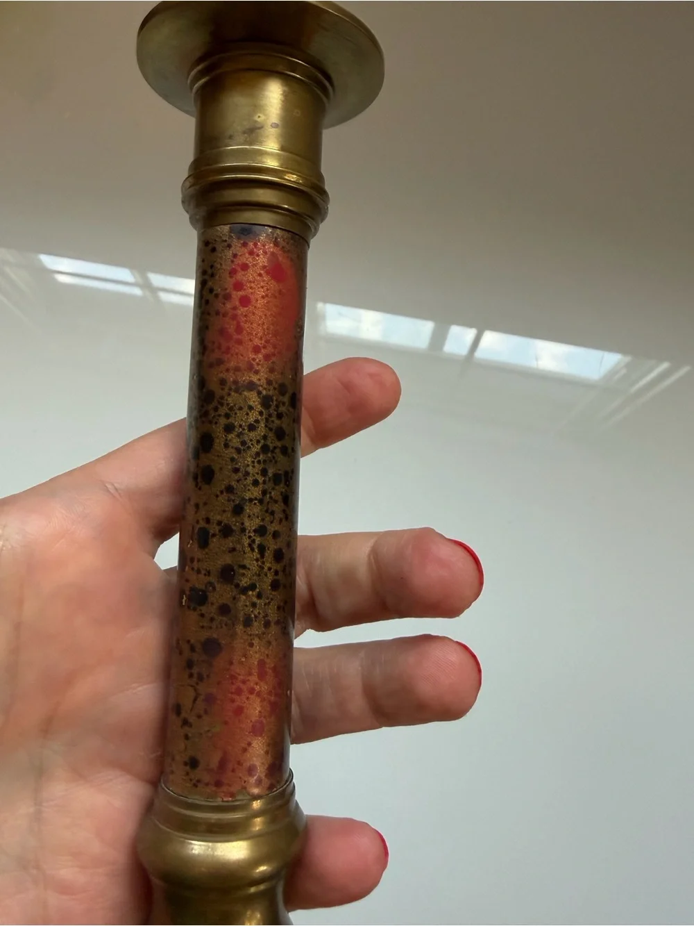 Vintage Brass Speckled Column Candle Holder - Gold and Copper Finish